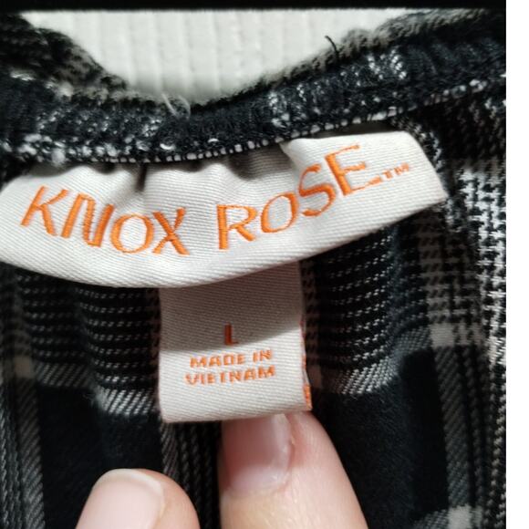 Knox Rose Size Large Black White Check On or Off Shoulder 3/4 Sleeve Peasant Top - Picture 4 of 6
